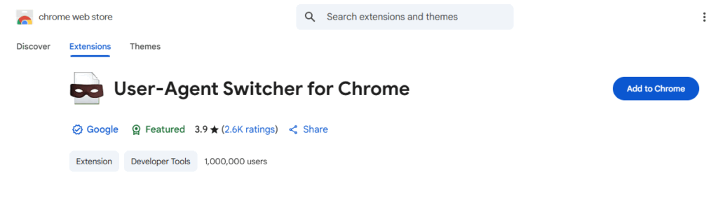 user-agent switcher for chrome