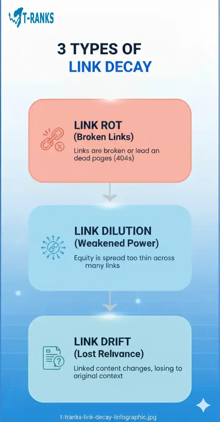 3 Types of Link Decay infographic