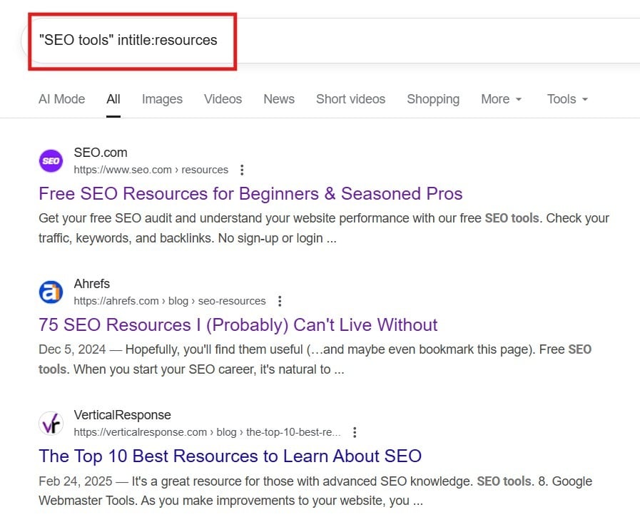 Find Resource Pages Using Google Search