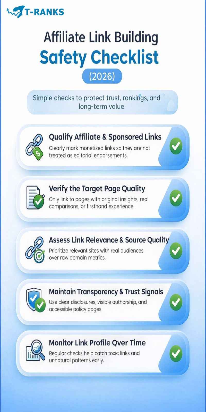 A Simple Safety Checklist for Affiliate Link Building infographic