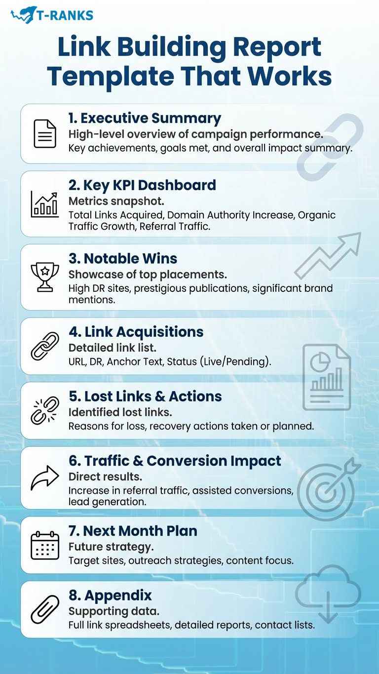 Link Building Report Template That Works infographic