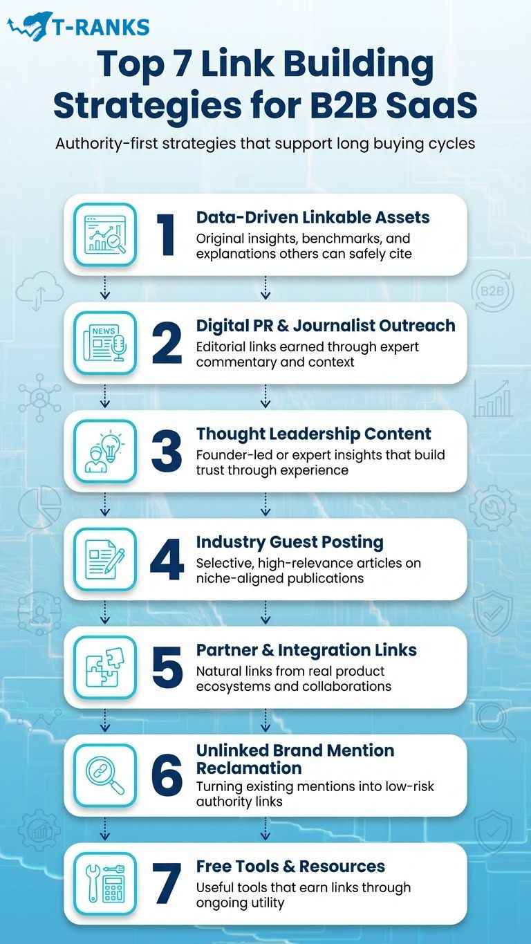 Top 7 Link Building Strategies That Work Best for B2B SaaS infographics