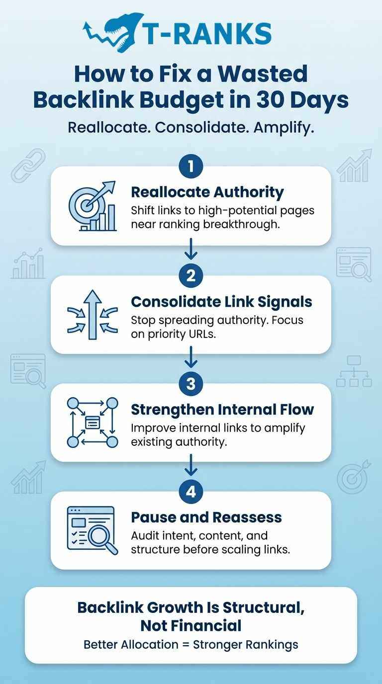 30 day backlink budget recovery plan infographic