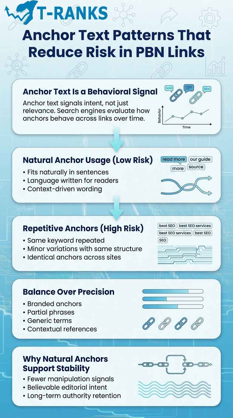 Anchor Text Patterns That Reduce Risk in PBN Links infographic