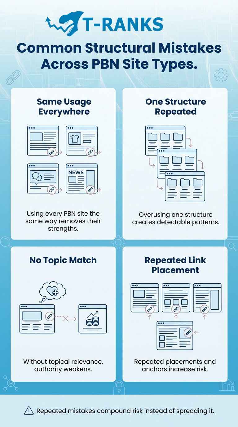 Common Structural Mistakes Across PBN Site Types infographic