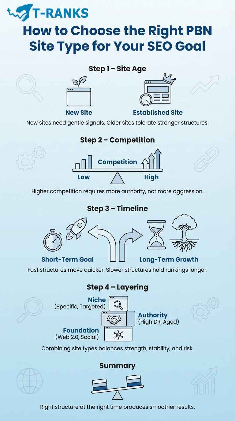 How to Choose the Right PBN Site Type for Your SEO Goal infographic