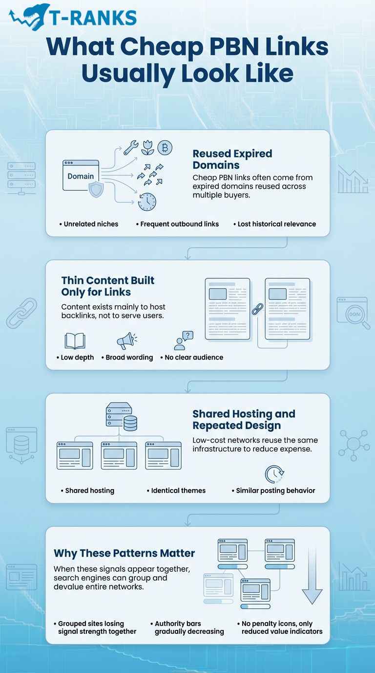 What Cheap PBN Links Usually Look Like infographic