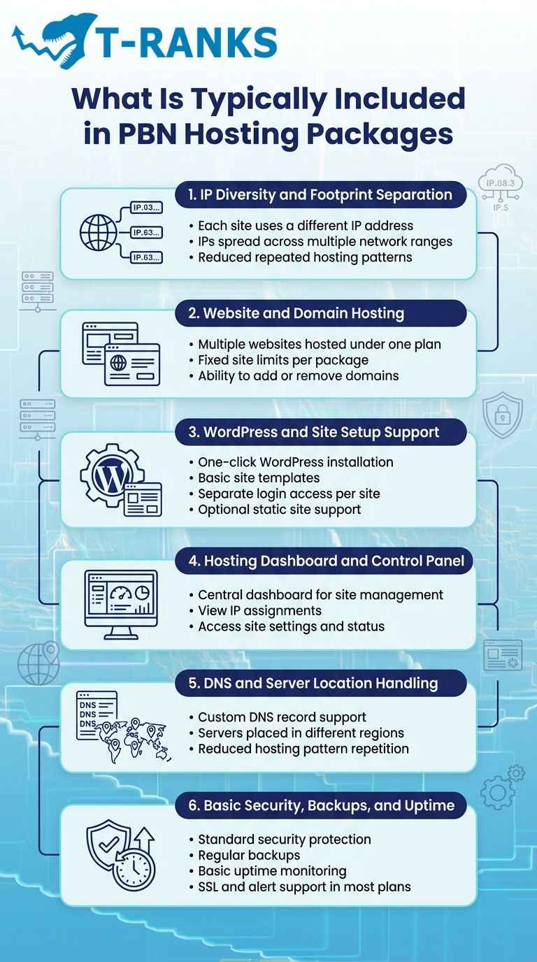 What Is Typically Included in PBN Hosting Packages infogrpahic