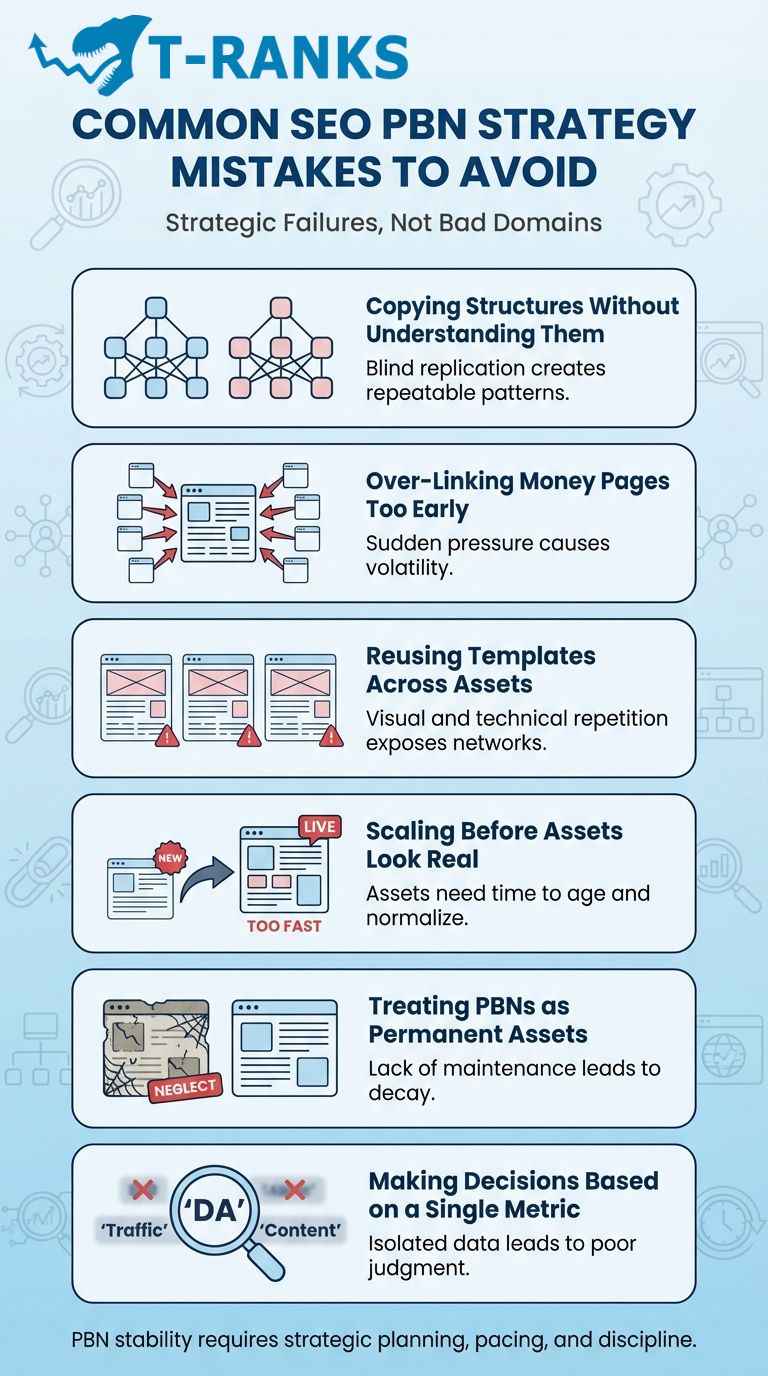 common seo pbn strategy mistakes infographic