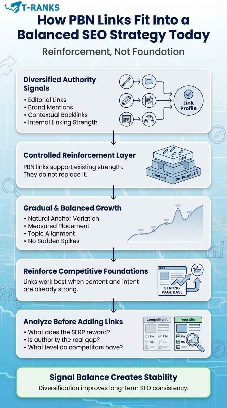 how pbn links fit into a balanced seo strategy today infographic