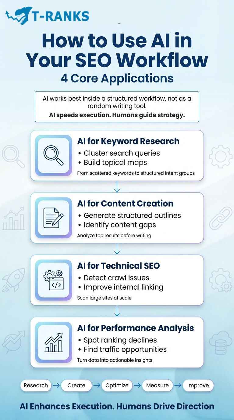 How to Use AI in Your SEO Workflow infographic