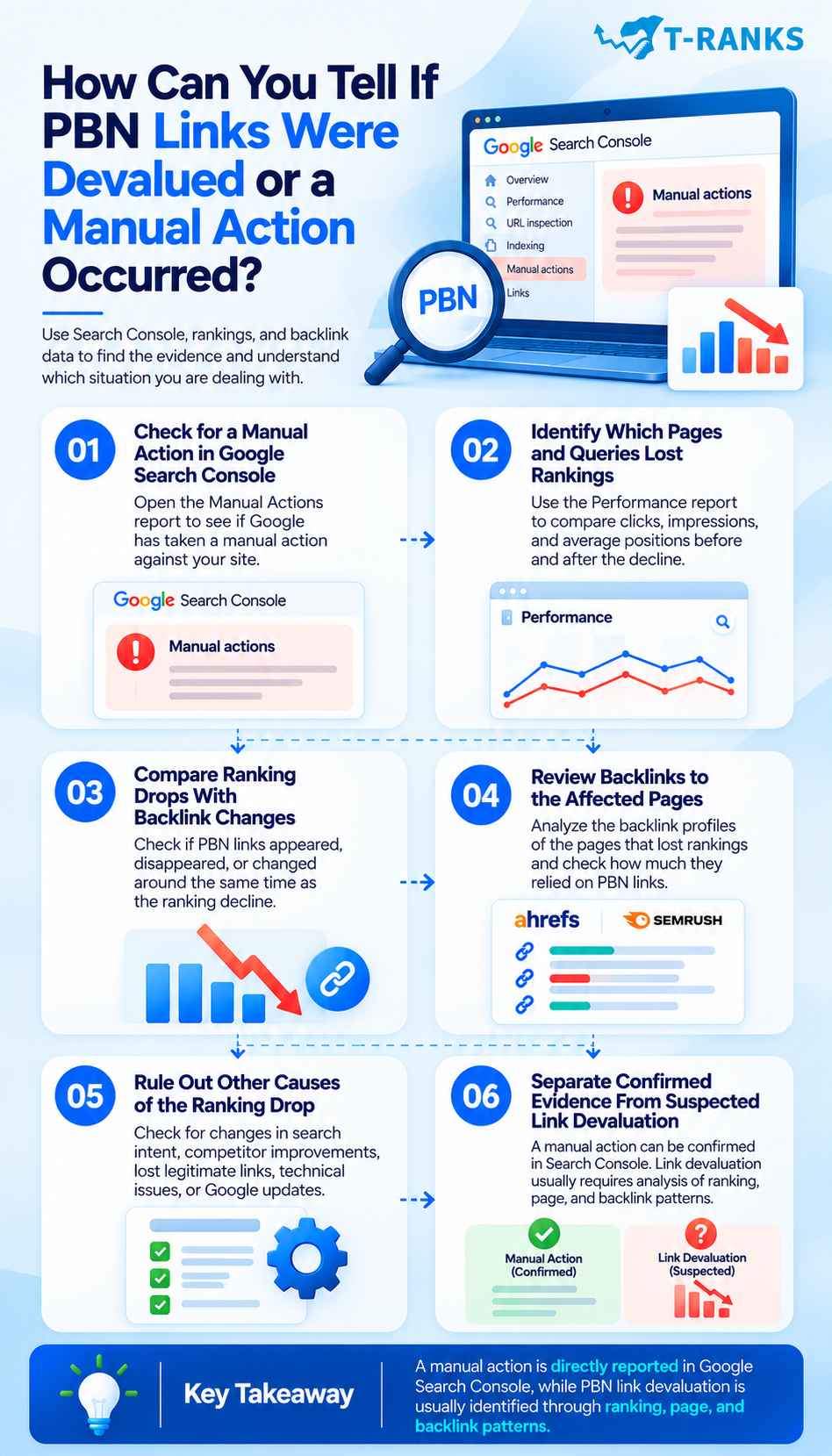 How Can You Tell If PBN Links Were Devalued or a Manual Action Occurred infographic