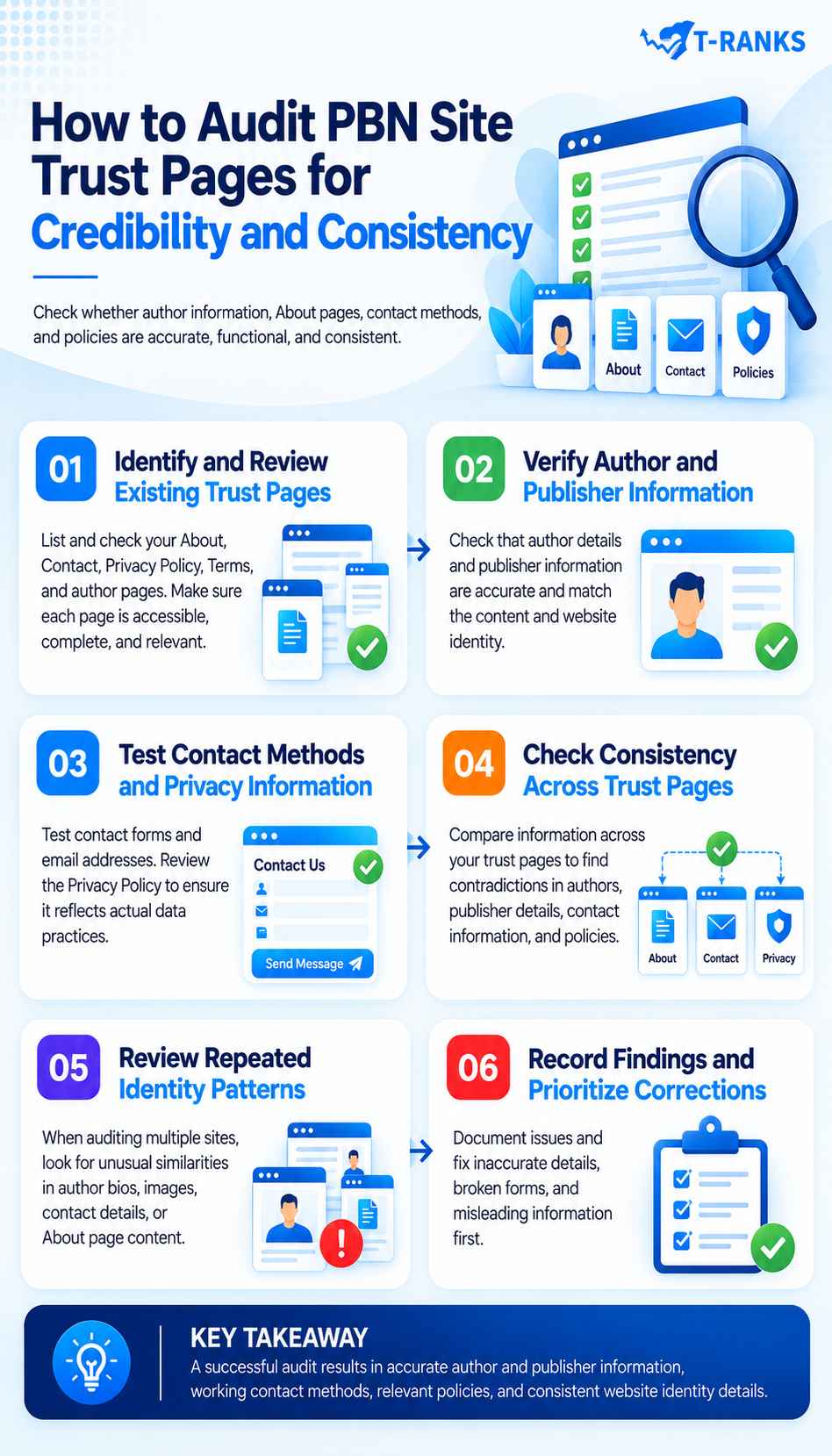 How to Audit PBN Site Trust Pages for Credibility and Consistency infographic